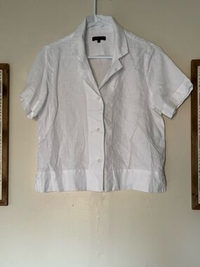 Quince Womens 100% Linen White Short Sleeve Shirt Minimalist Collar Button Up XS
